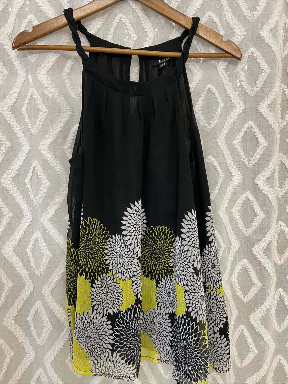 a.n.a Black Braided Strap Tank Top With Black, White, & Yellow Design